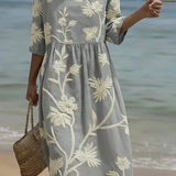 Ashley | Rochie midi cu model de plante și flori