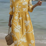 Yassy | Rochie midi cu model de plante și flori