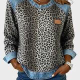 Roxy | Top cu model leopard și margini din denim