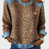 Roxy | Top cu model leopard și margini din denim