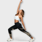 Pantaloni de antrenament cu talie înaltă și model leopard