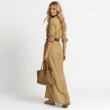Elena – Rochie Maxi Elegantă cu Guler Revers și Talie Marcată