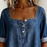 Avélia™ | Cămașă din denim cu guler pătrat