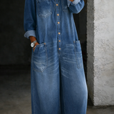 Elena™ | Salopetă din denim cu umeri descoperiți