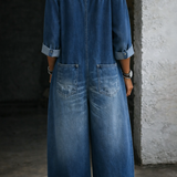Elena™ | Salopetă din denim cu umeri descoperiți