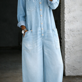 Elena™ | Salopetă din denim cu umeri descoperiți