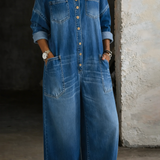 Sofia™ | Salopetă din denim cu umeri descoperiți