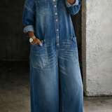 Stephanie™ | Salopetă din denim cu umeri descoperiți