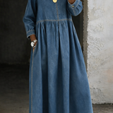 Melissa™ | Rochie din denim cu decolteu rotund și mâneci lungi