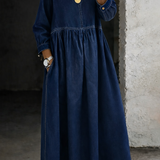 Melissa™ | Rochie din denim cu decolteu rotund și mâneci lungi