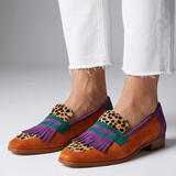 Elena - Pantofi Mocasin Cafea cu Model Leopard
