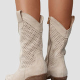 Xenia - Botine Cowboy Moderne din Denim cu Fermuar Pe Lateral