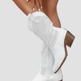 Xenia - Botine Cowboy Moderne din Denim cu Fermuar Pe Lateral