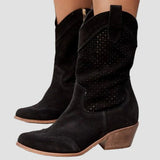 Xenia - Botine Cowboy Moderne din Denim cu Fermuar Pe Lateral