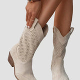 Xenia - Botine Cowboy Moderne din Denim cu Fermuar Pe Lateral