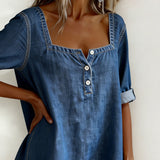 Avélia™ | Cămașă din denim cu guler pătrat
