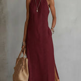 Jimena - Rochie midi din in cu guler Mao