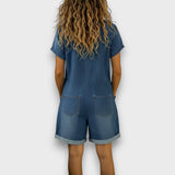 Joan™ | Salopetă scurtă din bumbac cu efect de denim