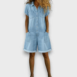 Joan™ | Salopetă scurtă din bumbac cu efect de denim