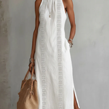 Jimena - Rochie midi din in cu guler Mao