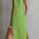 Jimena - Rochie midi din in cu guler Mao