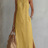 Jimena - Rochie midi din in cu guler Mao