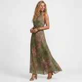 Violeta - Rochie maxi verde cu imprimeu floral