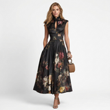 Clara - Rochie midi cu model floral plisat