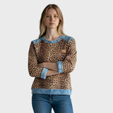 Roxy | Top cu model leopard și margini din denim